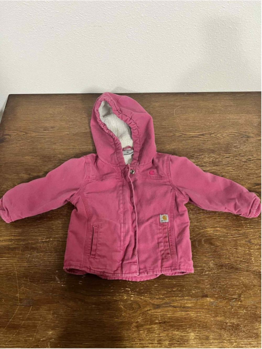 Carhartt Canvas Jacket Sherpa Lined Hooded Zip Barbie Pink Girl 18 Months